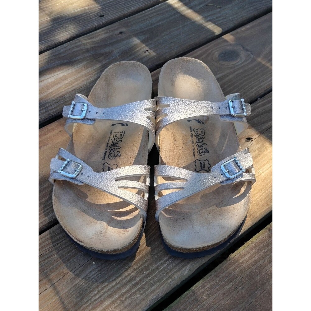 Birki's Silver Metallic Moorea Granada Sandals with Rhinestones Size EU 41
